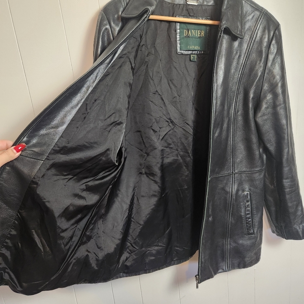 Vintage 90s Danier Black Blazer Leather Jacket Coat Minimalist Womens Size 12 - Picture 4 of 14